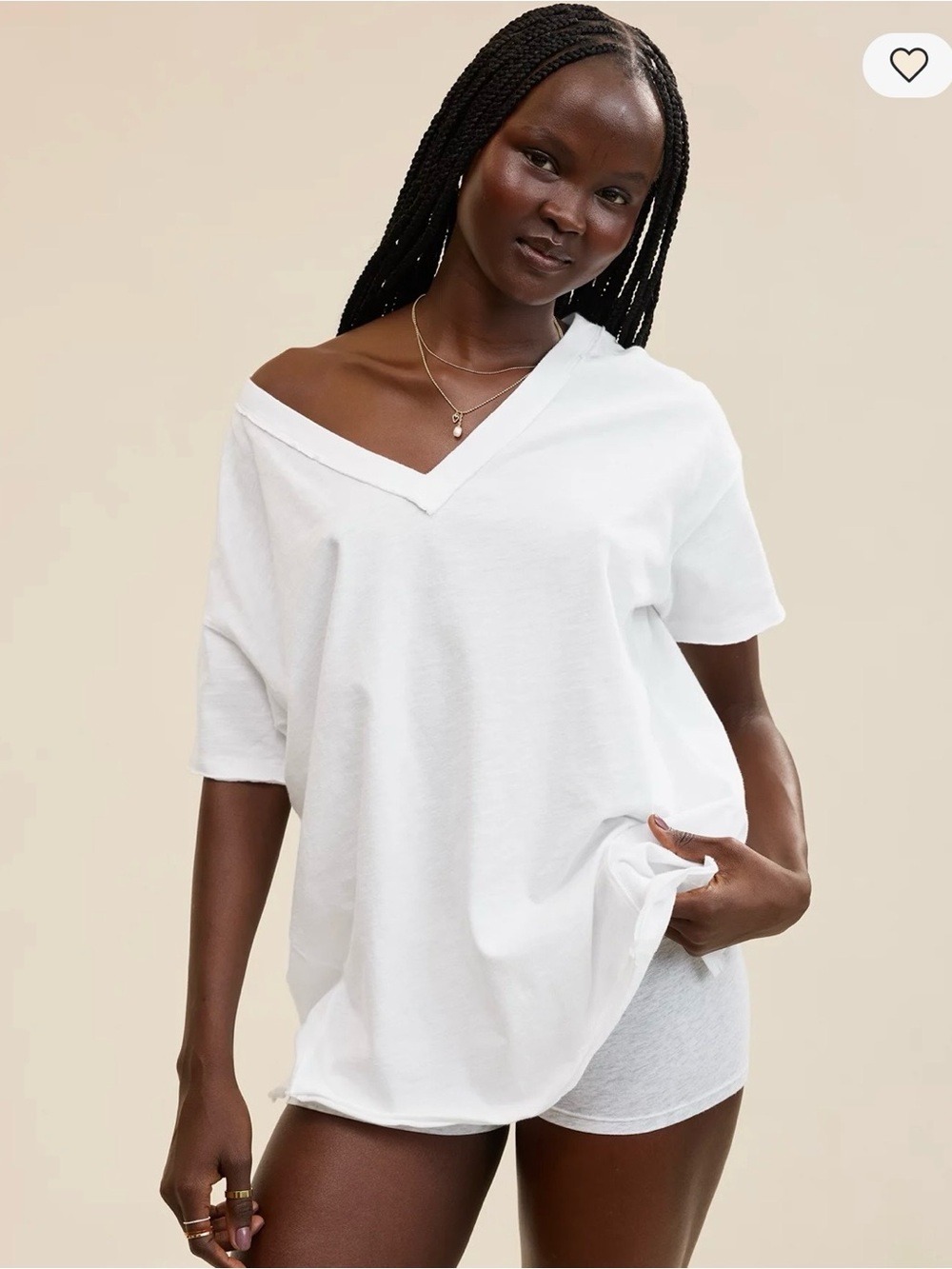 Aerie Oversized V-Neck Boyfriend Tee White, size M, like new!